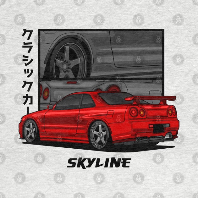 JDM Red Skyline R34 GTR by GoldenTuners